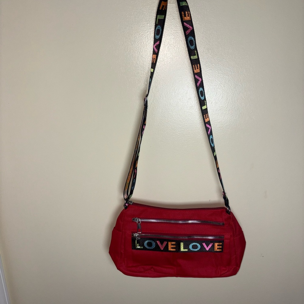 Vibrant Red Crossbody Bag with LOVE Design